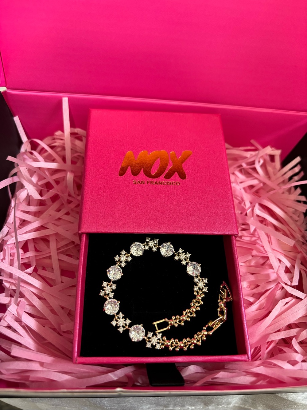 XOXO Gold Crystal Bracelet - Pink Gift Box